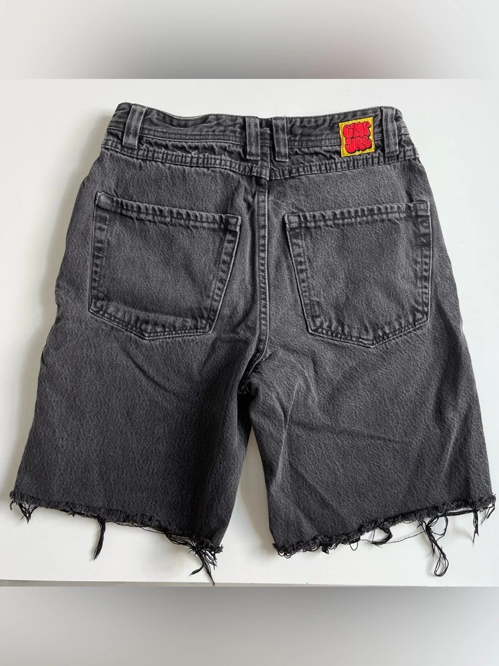 Empyre Black Washed Denim Jean Shorts with Raw Hem baggie